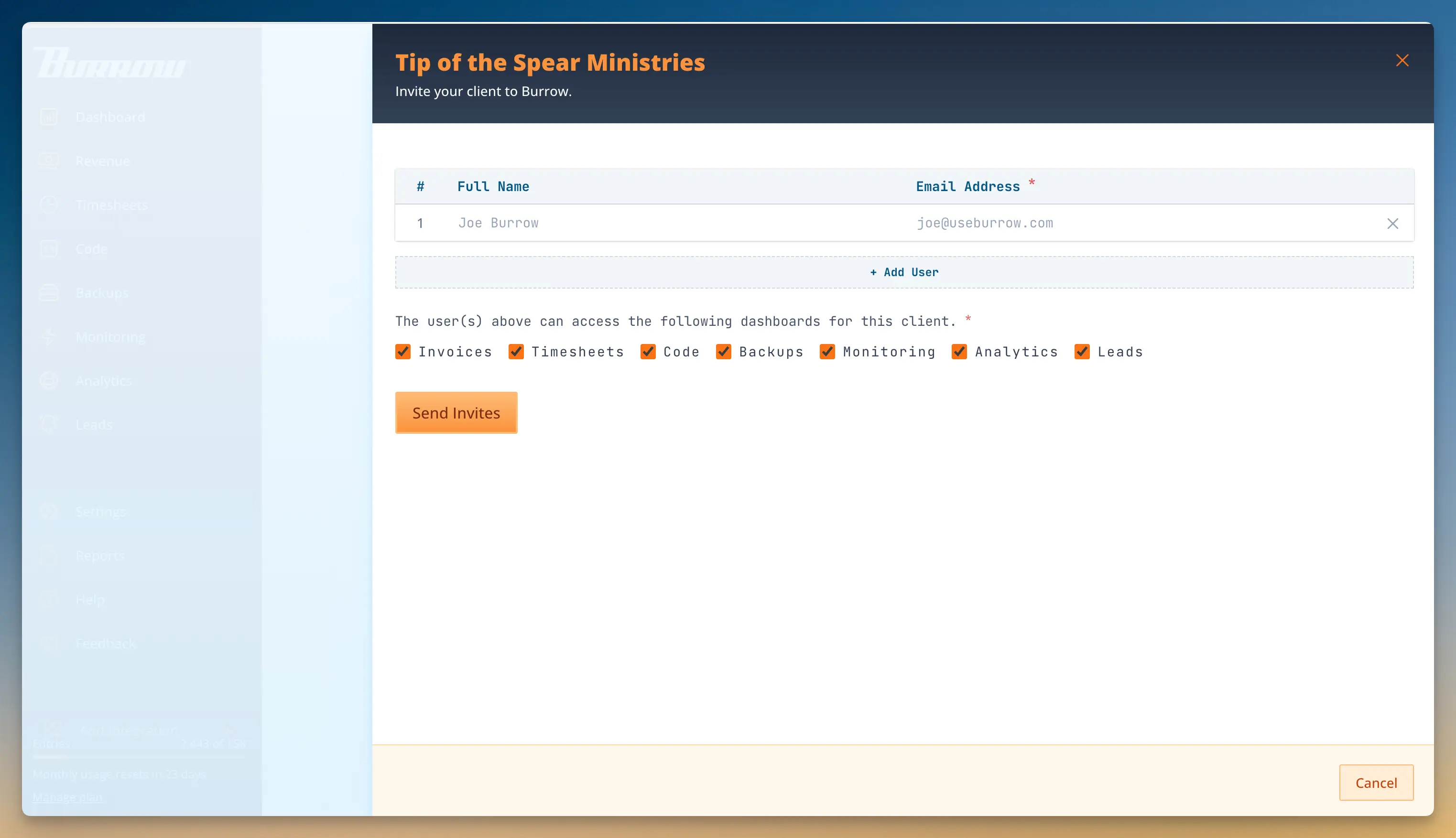 Screenshot of reporting interface