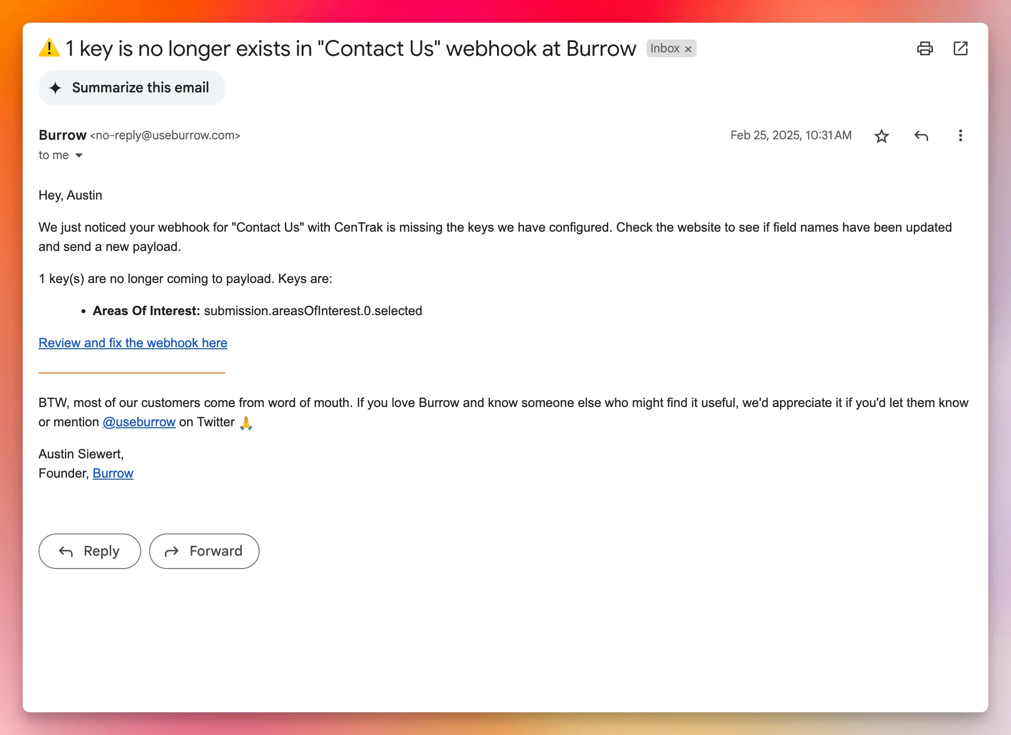 Form webhook monitoring