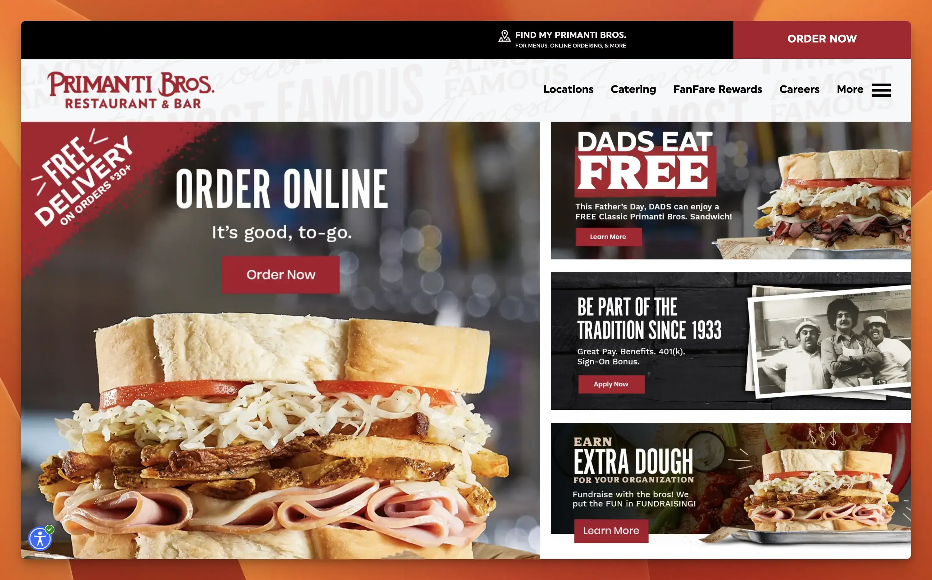 Primanti Bros website homepage